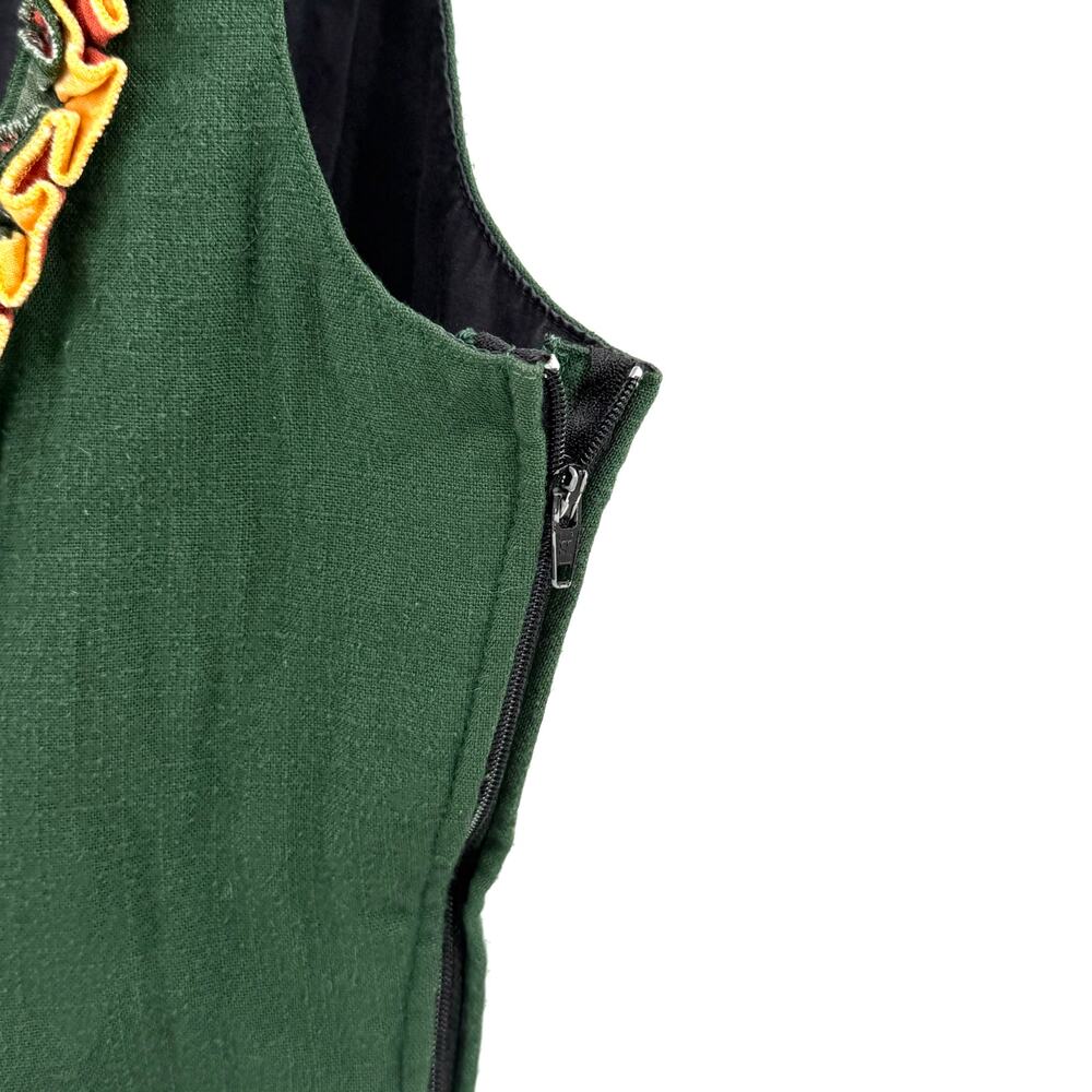 Vintage 80s Hiebaum Green Black Cotton Folk Cottagecore Ruffle Dirndl Dress - Picture 4 of 9